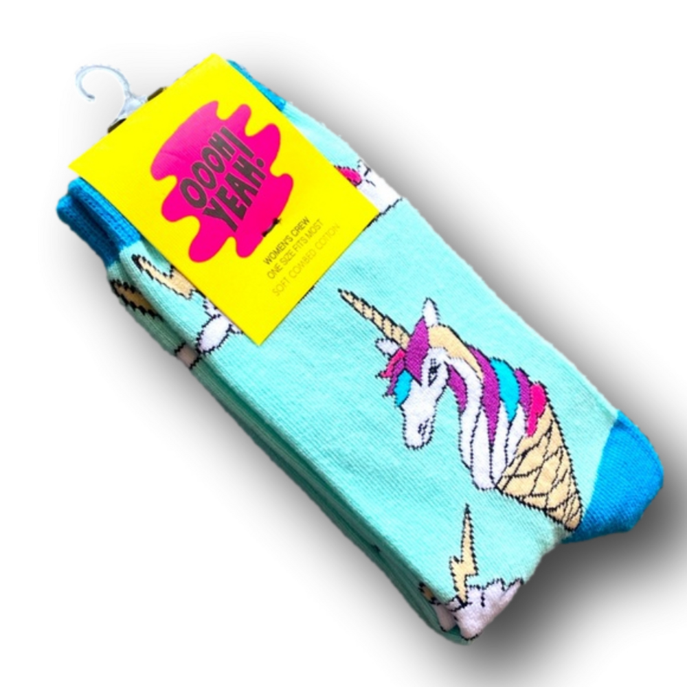 3/$15 Unicorn Ice Cream Cone Funny Novelty Crew Socks - NWT - Picture 3 of 3